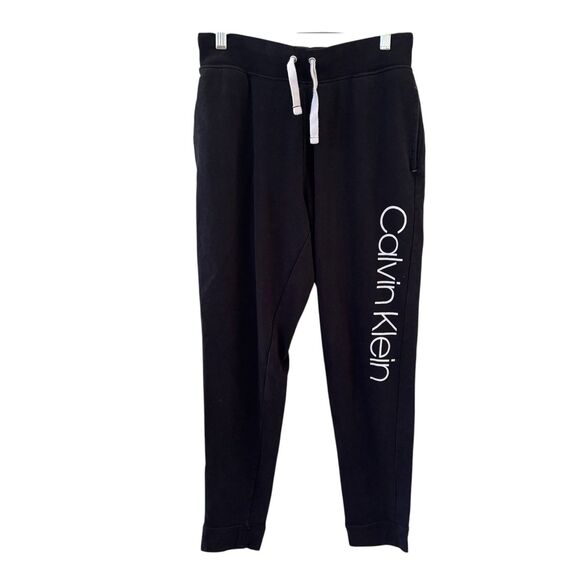Calvin Klein Mens Joggers Size Small Black Logo Spellout Designer Relaxation USA - Picture 1 of 9